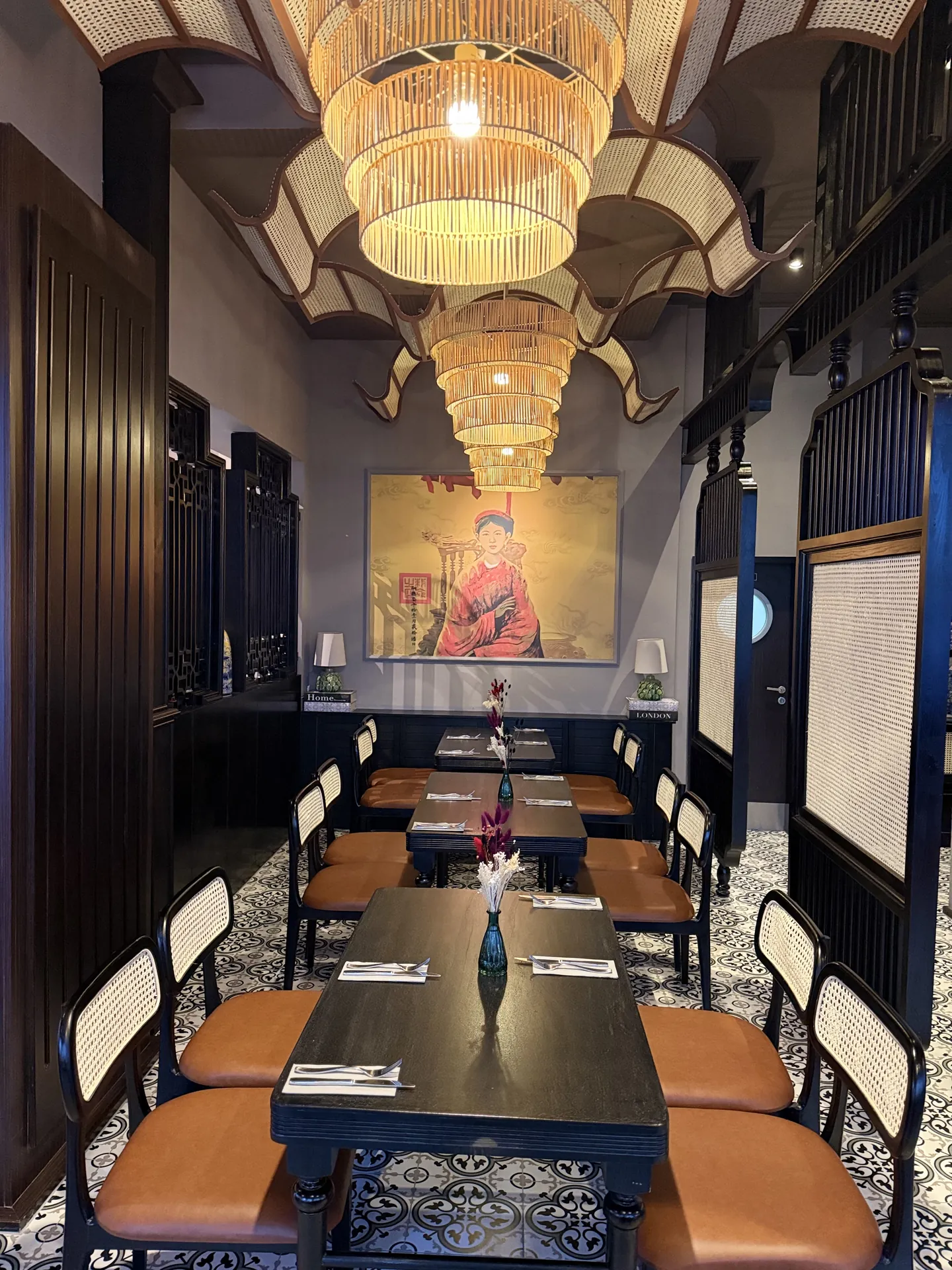 Dining room with wall painting